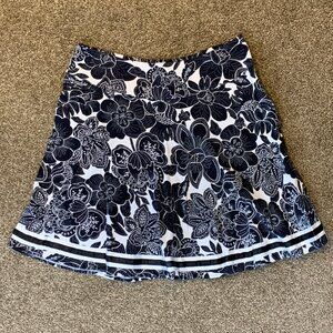 Black and White Graphic Floral Clues Collection Aline Skirt